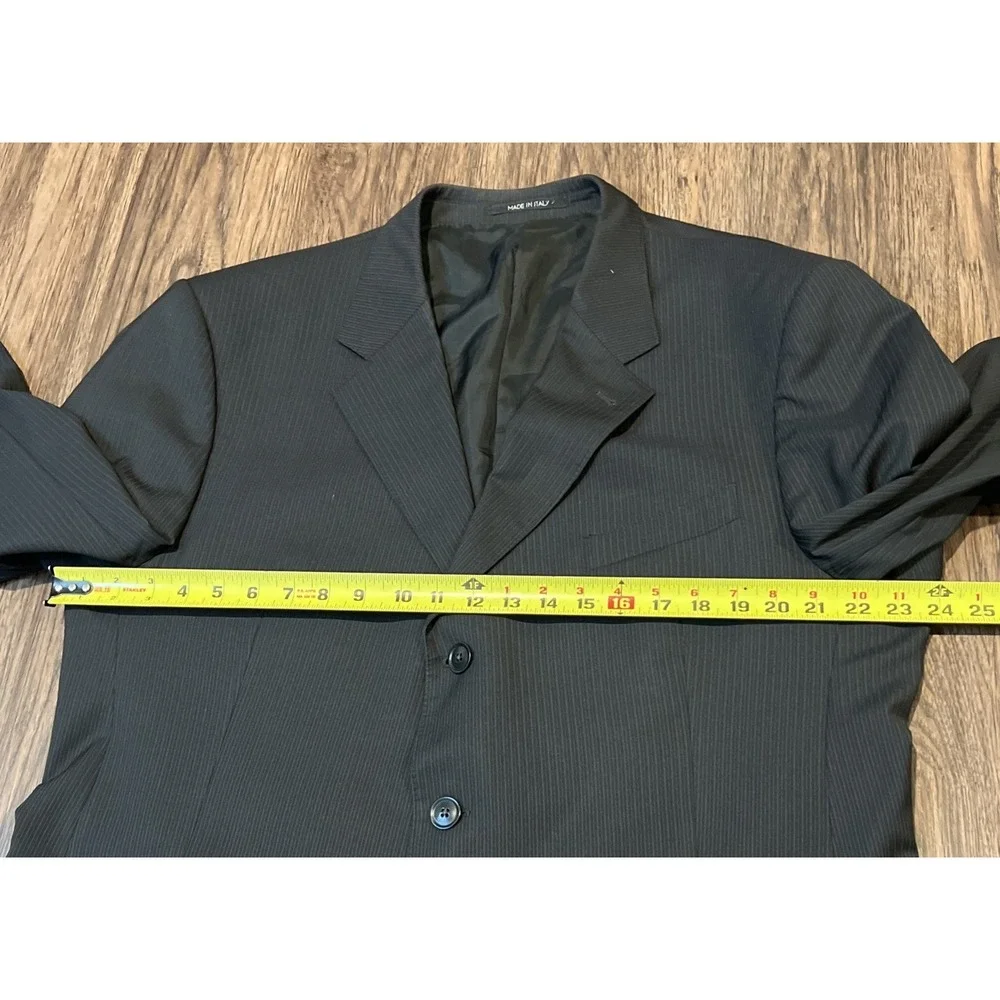 Armani Collezioni Wool Blazer 3-Button  In Pin Black Size 48L Italy